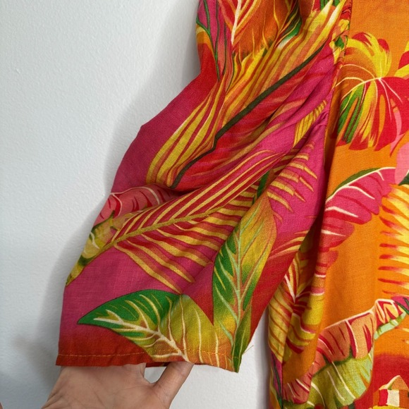 Rachel Roy Linen Blend Top Size M Floral‎ Tropical Colorful Beaded Tassels - Picture 5 of 11